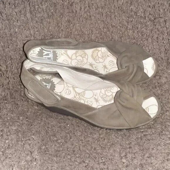 FLY LONDON-Yakin-Taupe Nubuck Leather Slingback Wedges-SZ 41-9.5-Near Mint - Picture 6 of 7